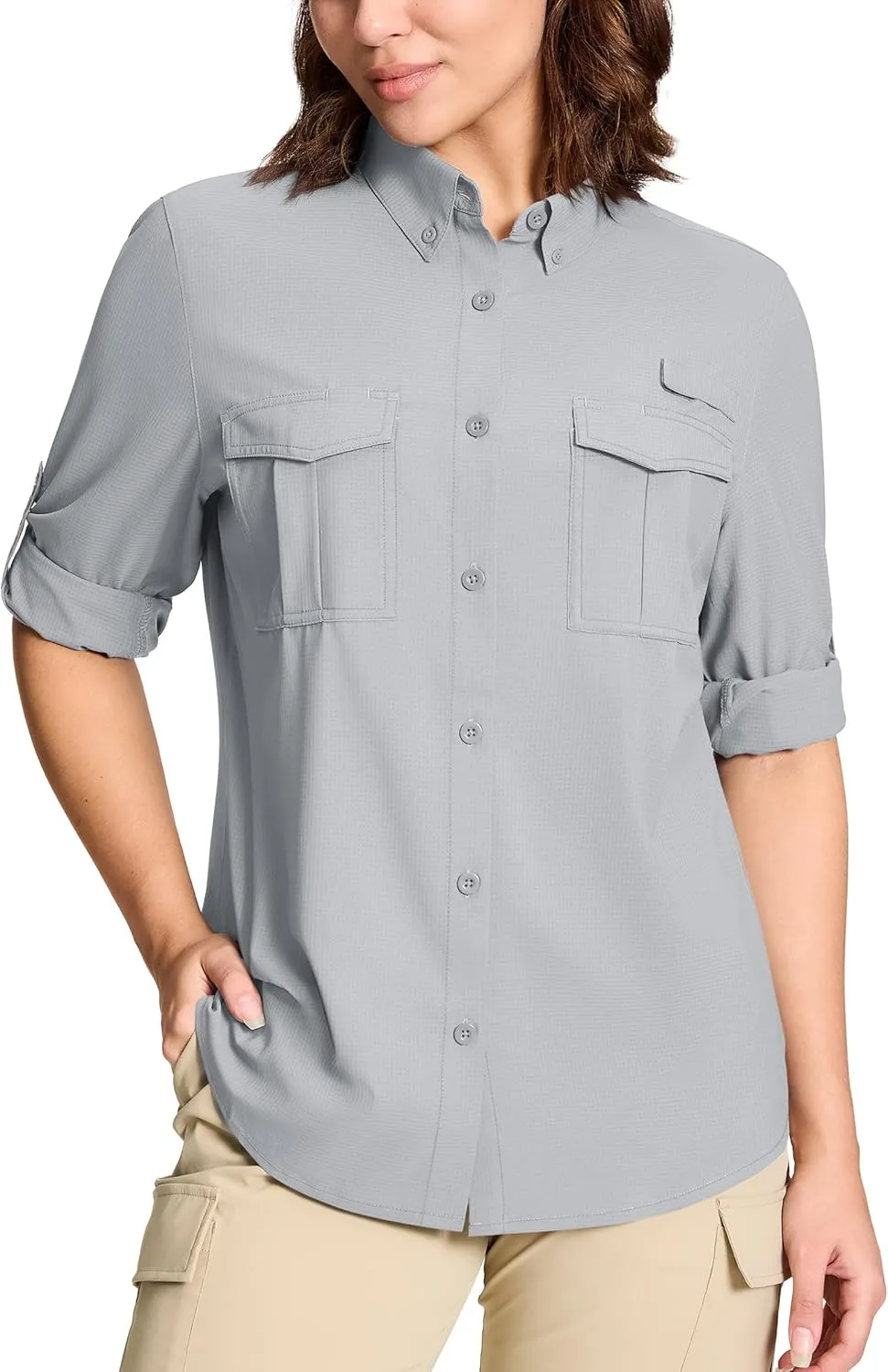 TACVASEN Women's Long Sleeve UV Sun Protection Safari Shirts Lightweight Quick Dry Hiking Fishing Button Down Shirts