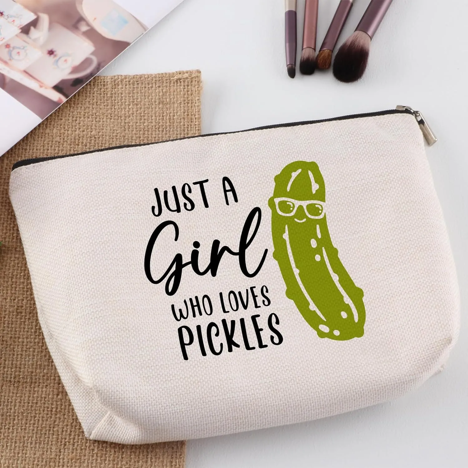 Teenage Makeup Bag - Funny Pickle Lovers Travel Organizer - Quirky Gifts for Best Friend, Sister, Dancer, Gym Lovers