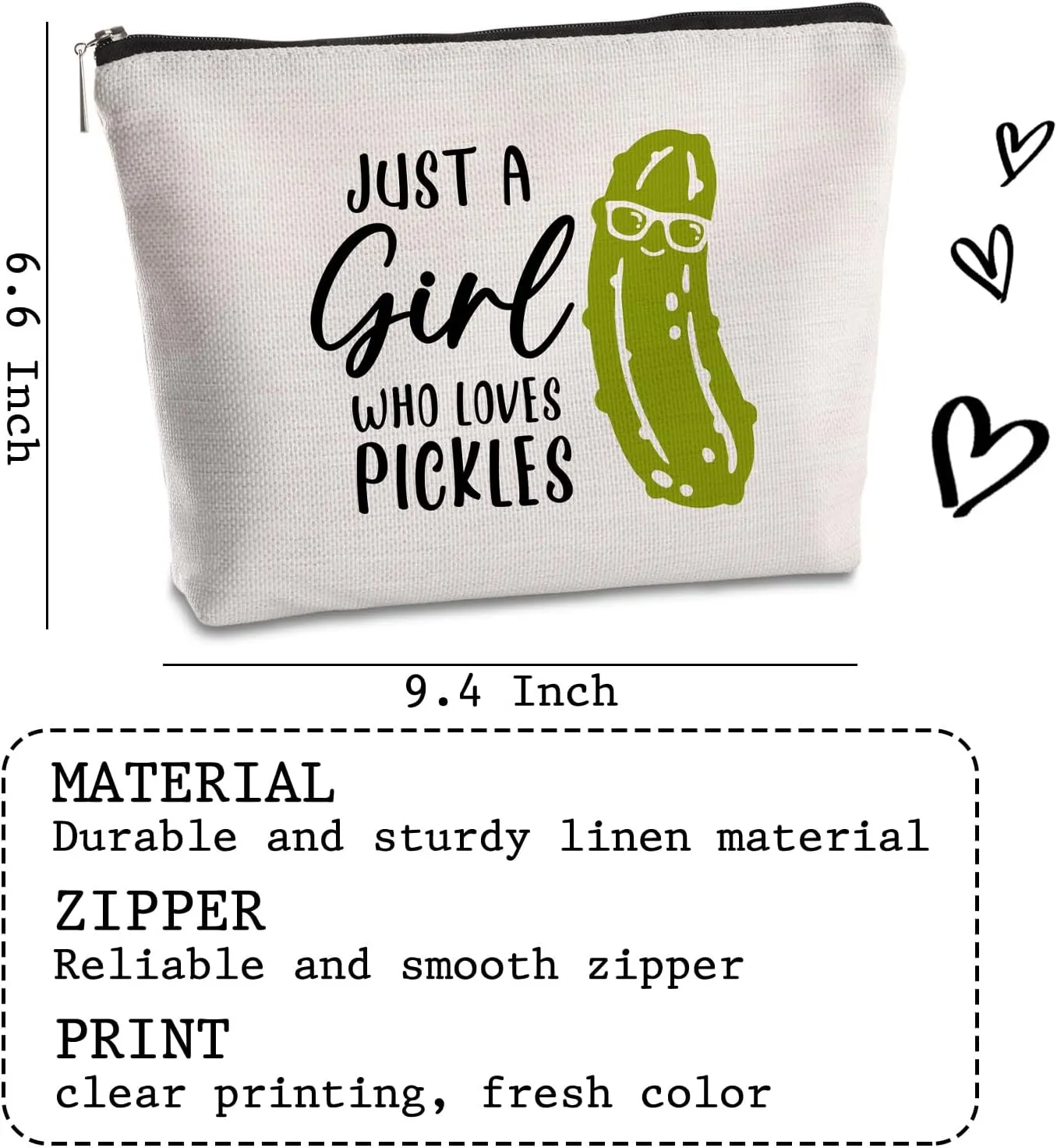 Teenage Makeup Bag - Funny Pickle Lovers Travel Organizer - Quirky Gifts for Best Friend, Sister, Dancer, Gym Lovers