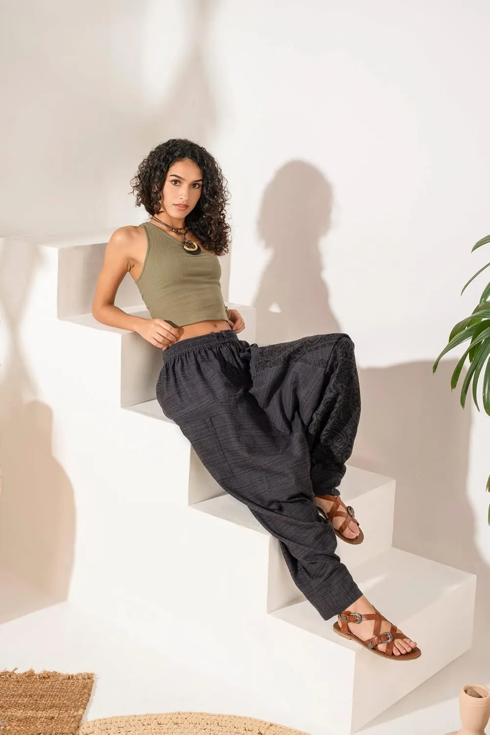 The Veshti Company Women's Printed Harem Pants - Boho Yoga Baggy Pants with Elastic Waist & Drawstring, Hippie Lounge Pants