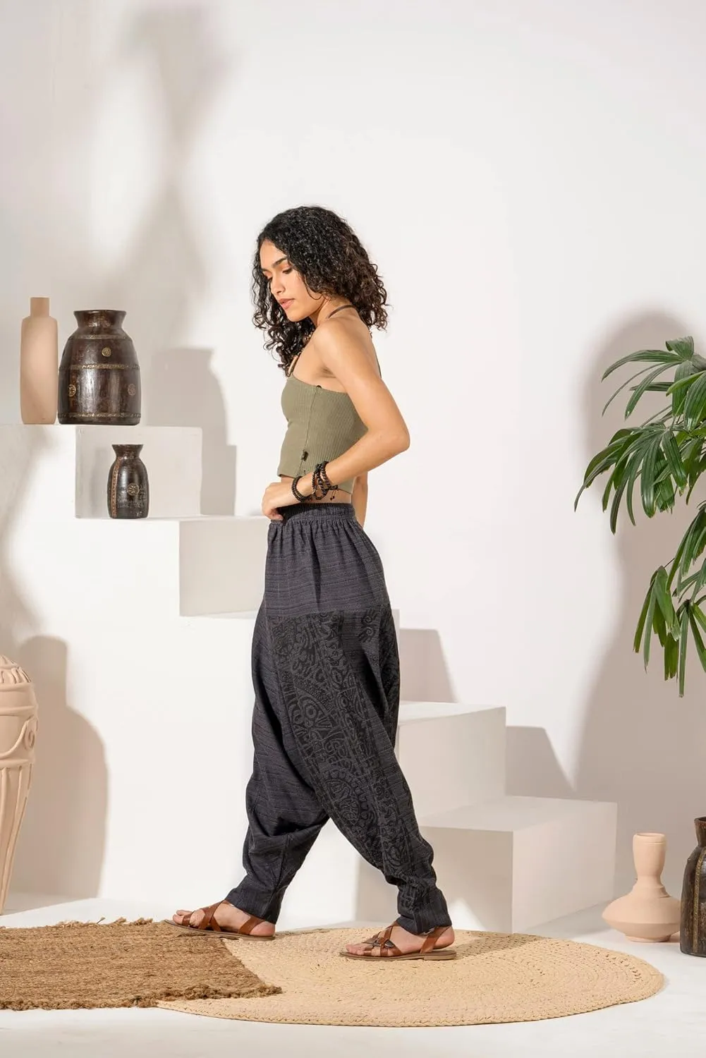 The Veshti Company Women's Printed Harem Pants - Boho Yoga Baggy Pants with Elastic Waist & Drawstring, Hippie Lounge Pants