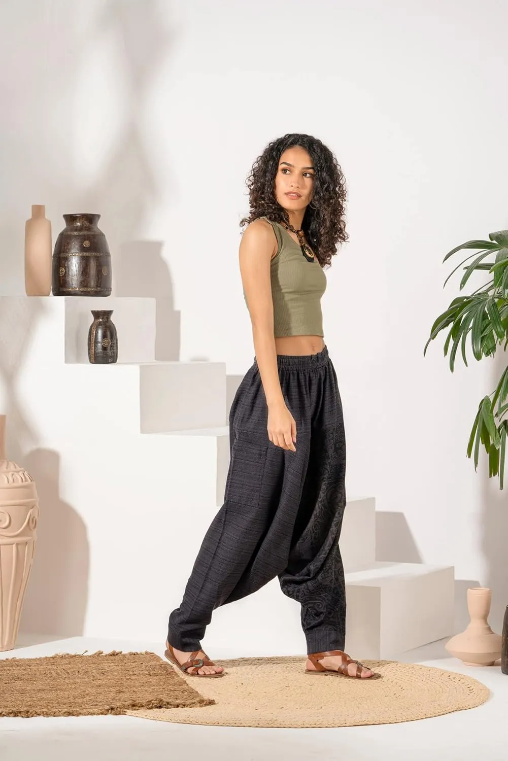 The Veshti Company Women's Printed Harem Pants - Boho Yoga Baggy Pants with Elastic Waist & Drawstring, Hippie Lounge Pants