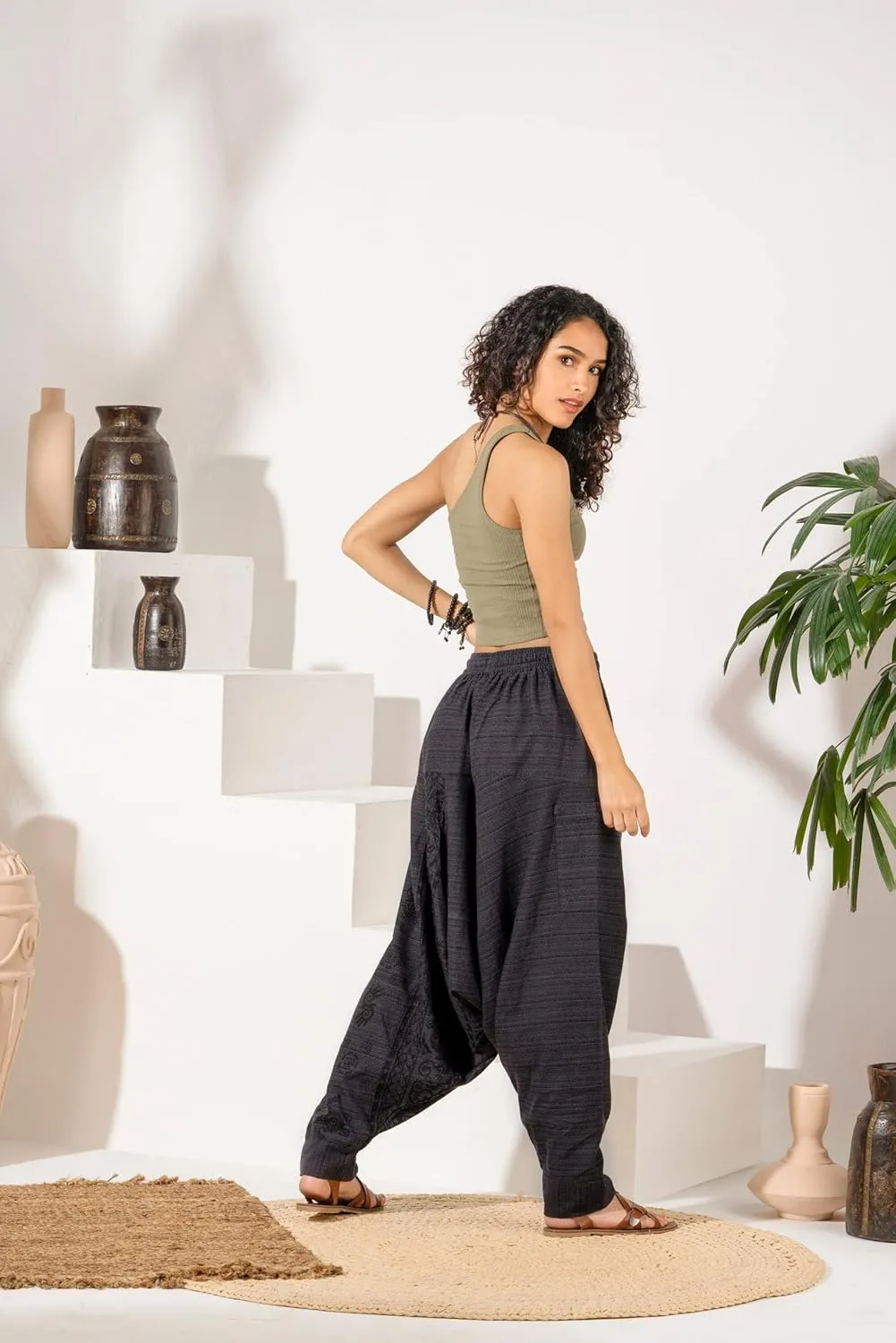 The Veshti Company Women's Printed Harem Pants - Boho Yoga Baggy Pants with Elastic Waist & Drawstring, Hippie Lounge Pants