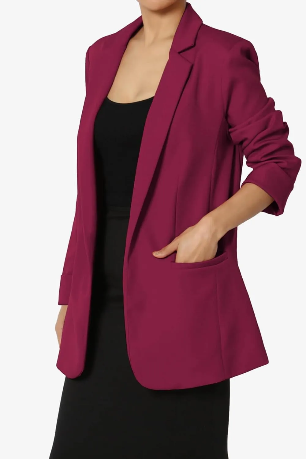 TheMogan Women's Cuffed Long Sleeve Open Front Blazer Stylish Office Casual Versatile Jacket