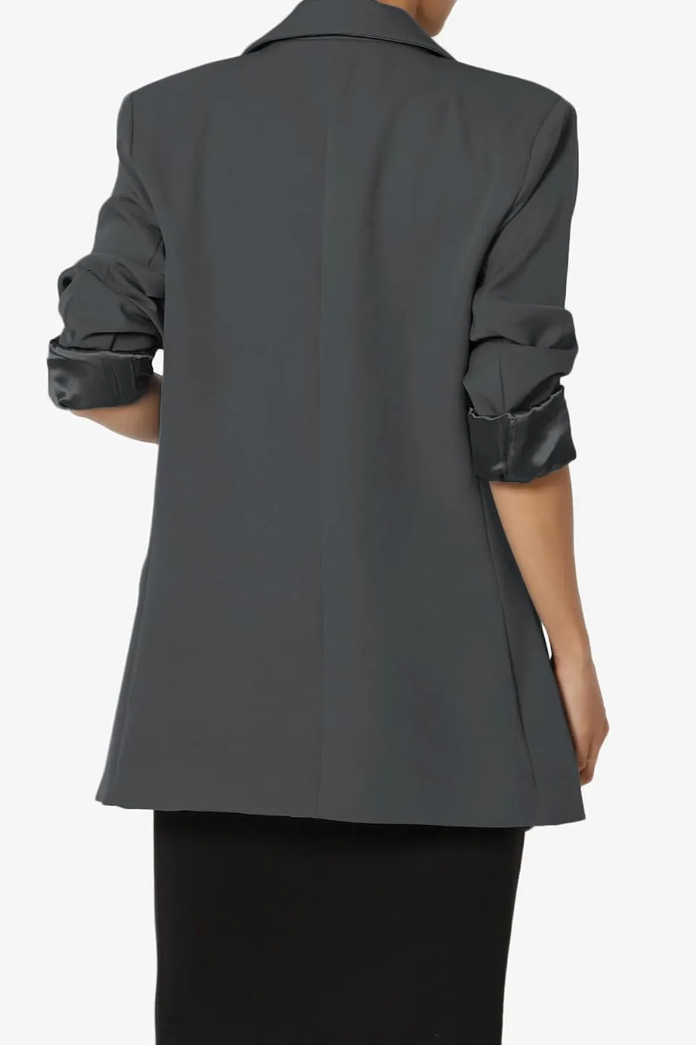 TheMogan Women's Cuffed Long Sleeve Open Front Blazer Stylish Office Casual Versatile Jacket