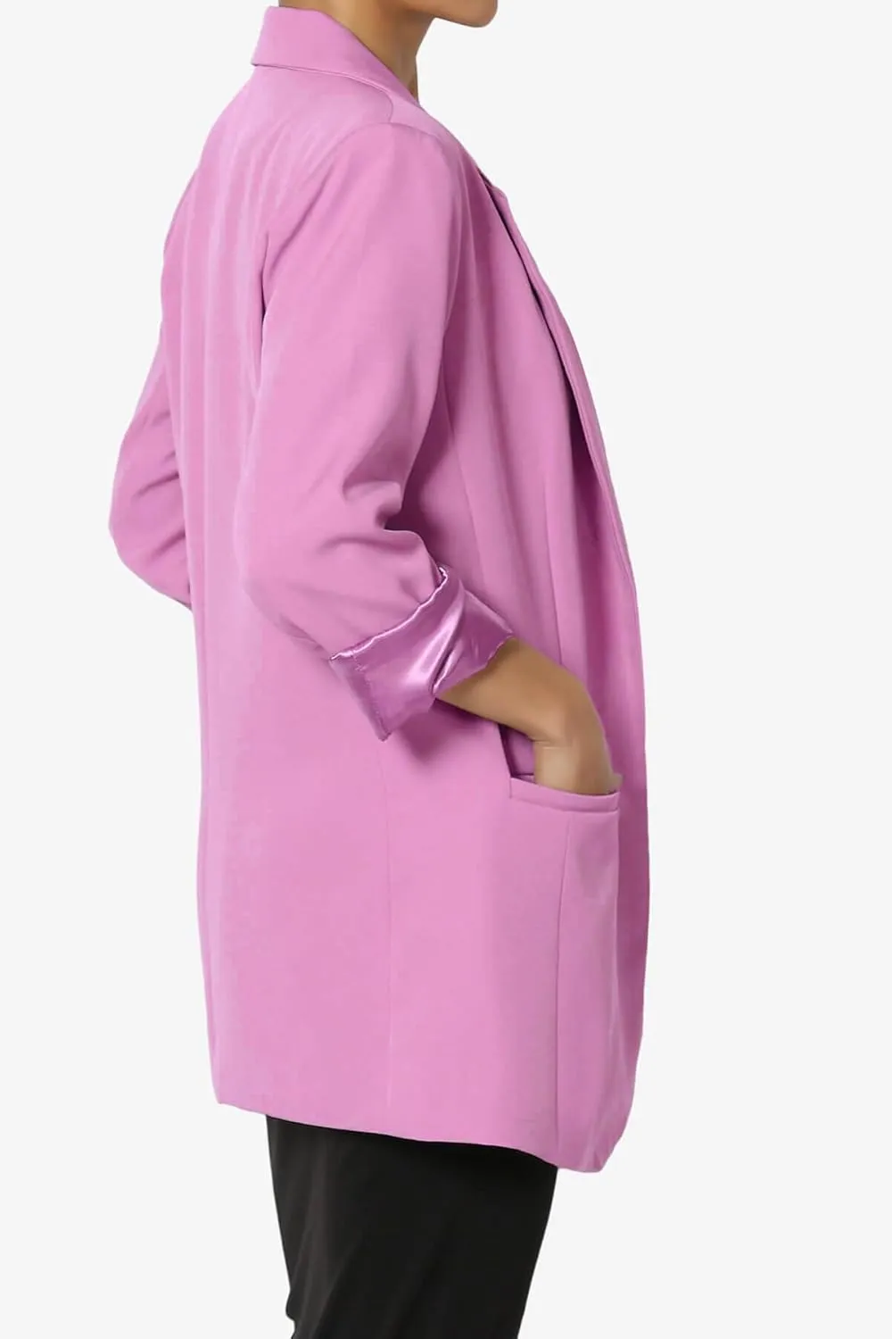TheMogan Women's Cuffed Long Sleeve Open Front Blazer Stylish Office Casual Versatile Jacket