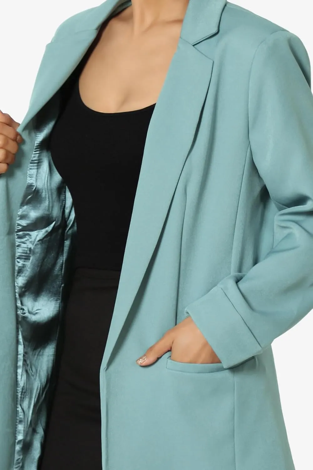 TheMogan Women's Cuffed Long Sleeve Open Front Blazer Stylish Office Casual Versatile Jacket