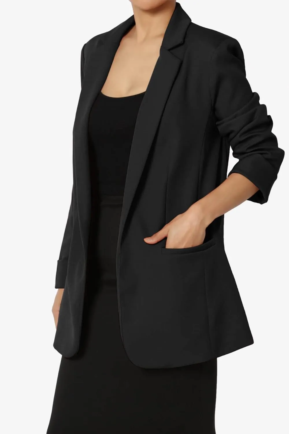 TheMogan Women's Cuffed Long Sleeve Open Front Blazer Stylish Office Casual Versatile Jacket