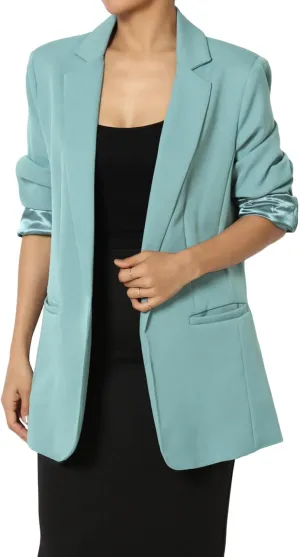 TheMogan Women's Cuffed Long Sleeve Open Front Blazer Stylish Office Casual Versatile Jacket