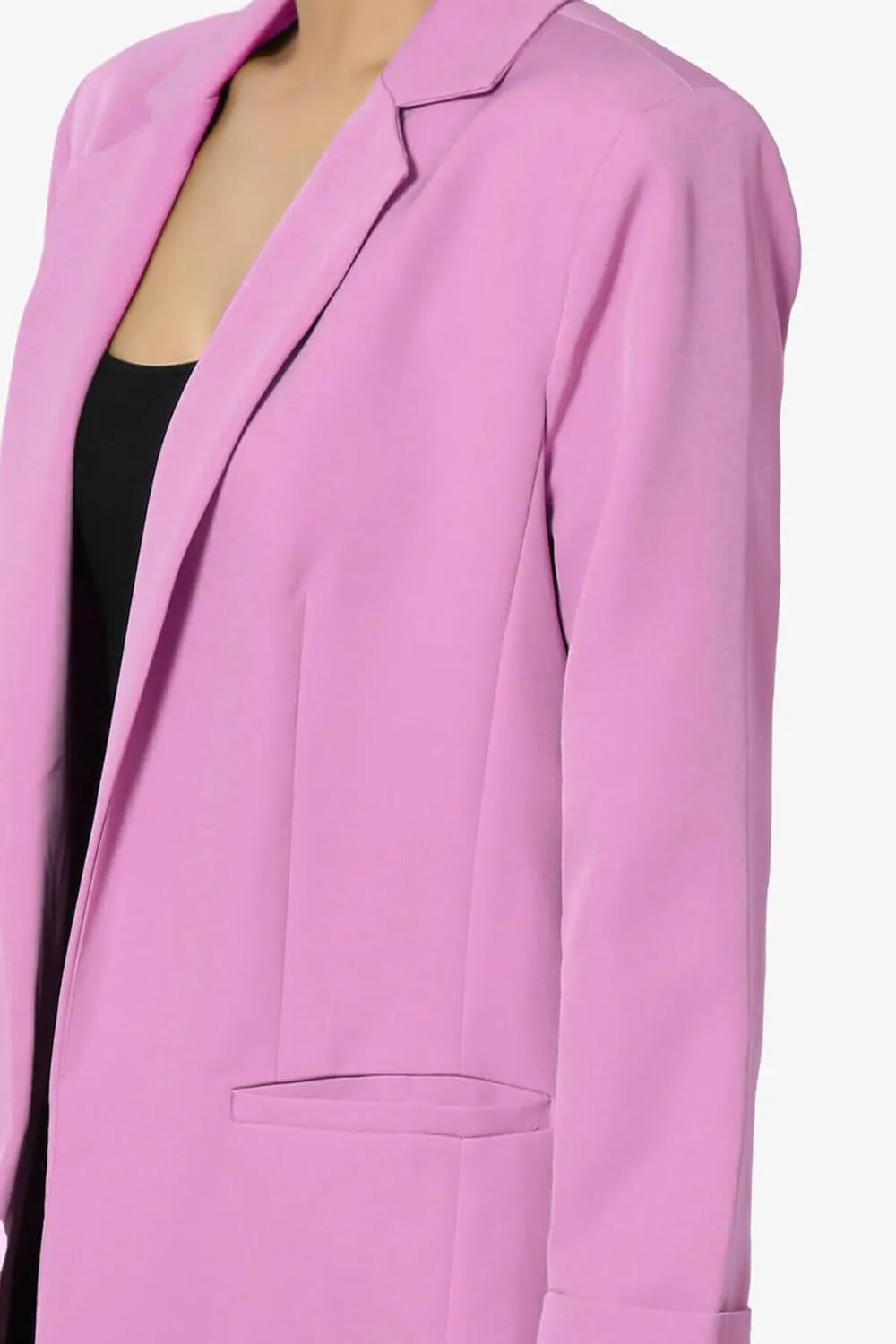 TheMogan Women's Cuffed Long Sleeve Open Front Blazer Stylish Office Casual Versatile Jacket
