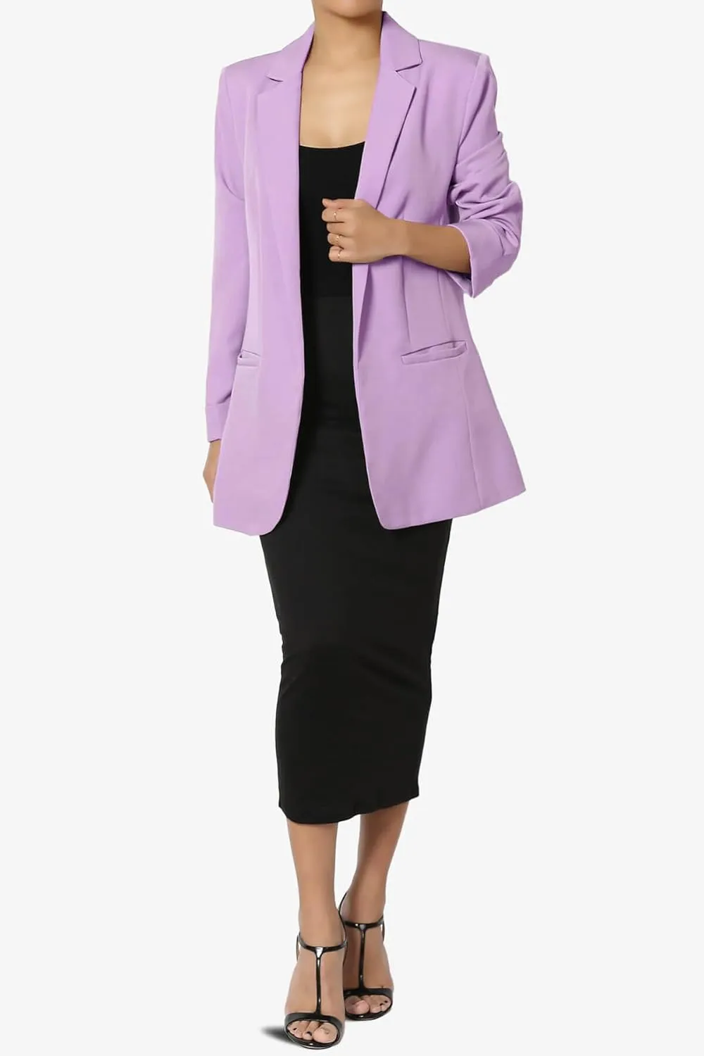TheMogan Women's Cuffed Long Sleeve Open Front Blazer Stylish Office Casual Versatile Jacket