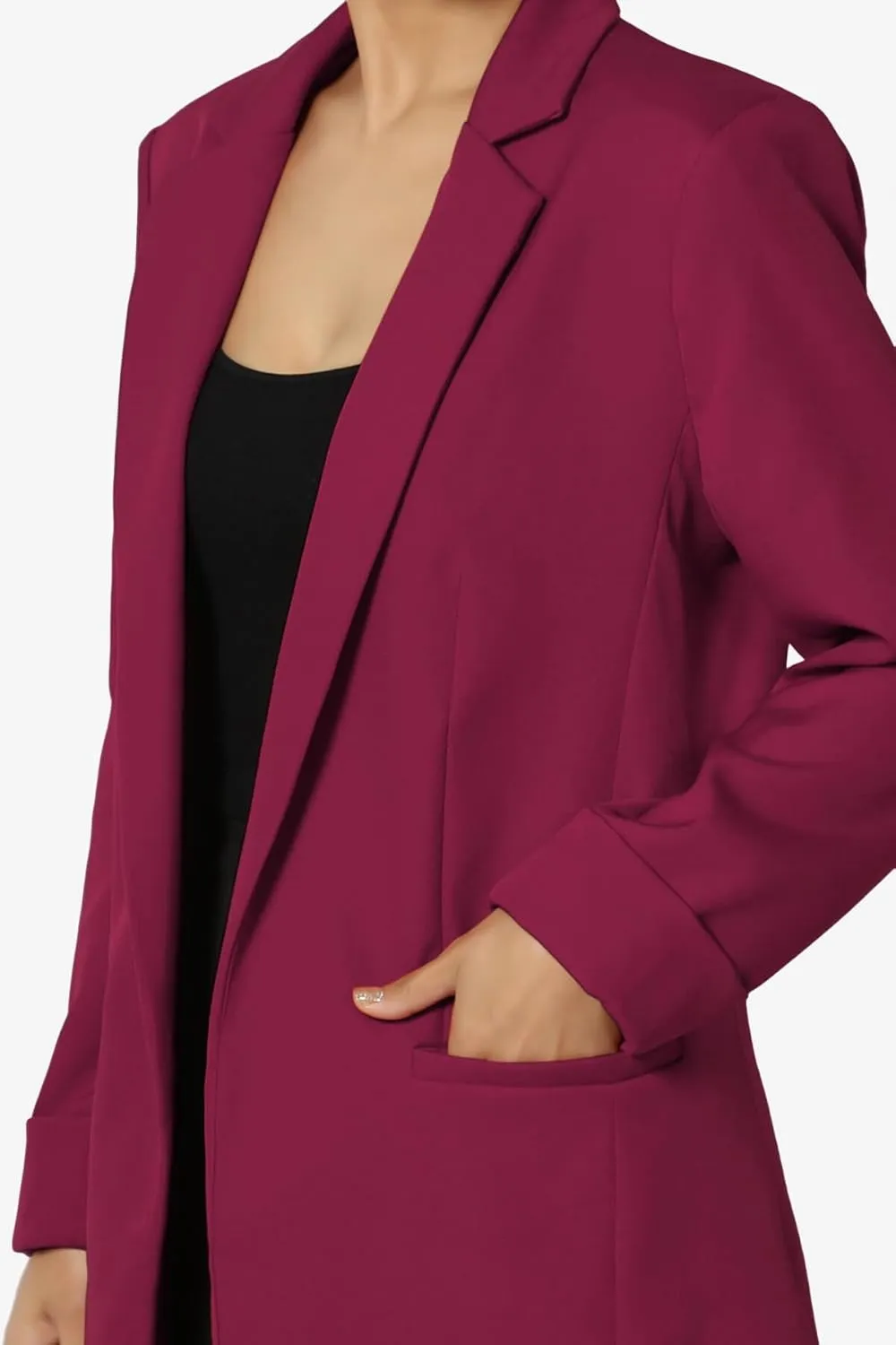 TheMogan Women's Cuffed Long Sleeve Open Front Blazer Stylish Office Casual Versatile Jacket