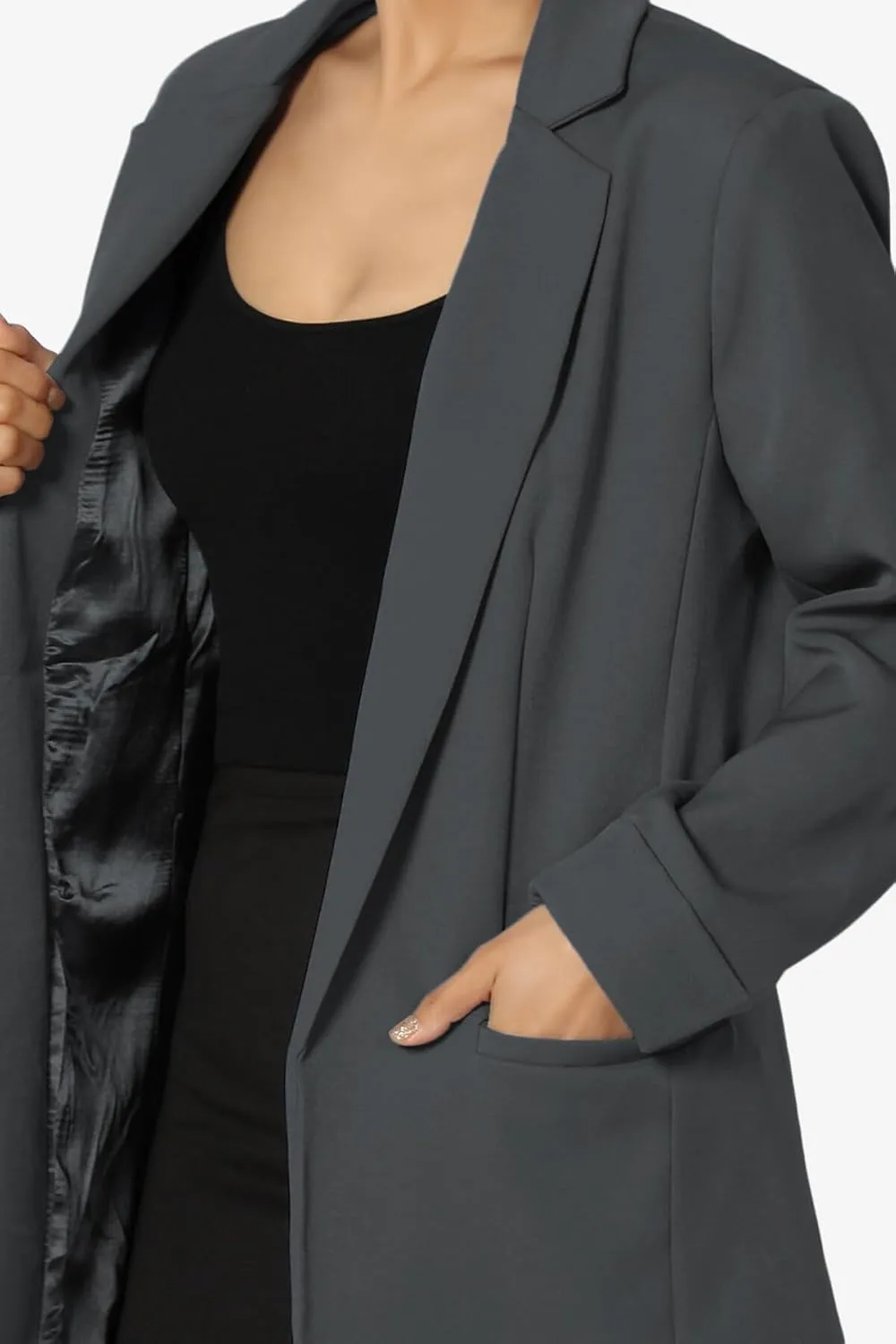 TheMogan Women's Cuffed Long Sleeve Open Front Blazer Stylish Office Casual Versatile Jacket