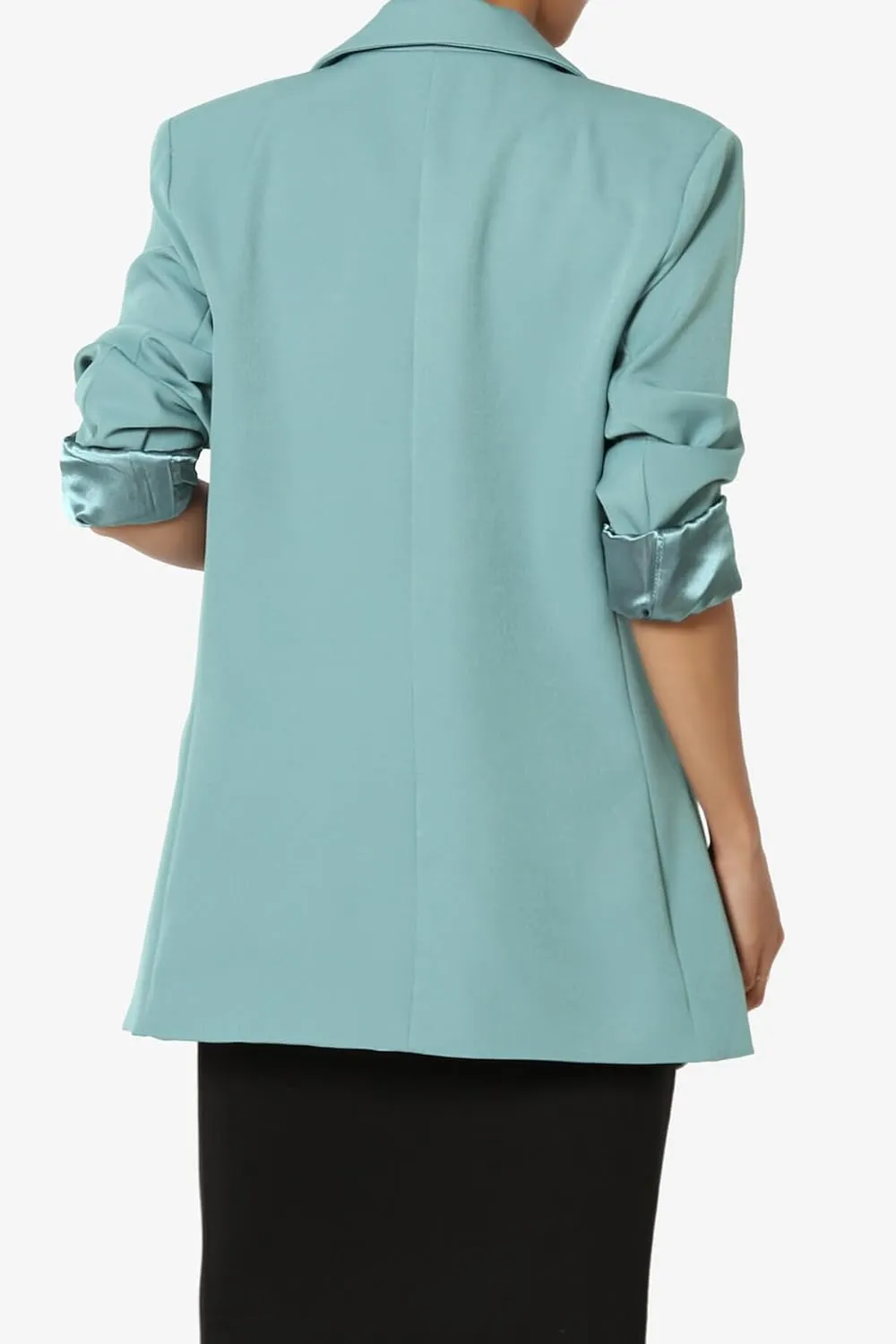 TheMogan Women's Cuffed Long Sleeve Open Front Blazer Stylish Office Casual Versatile Jacket