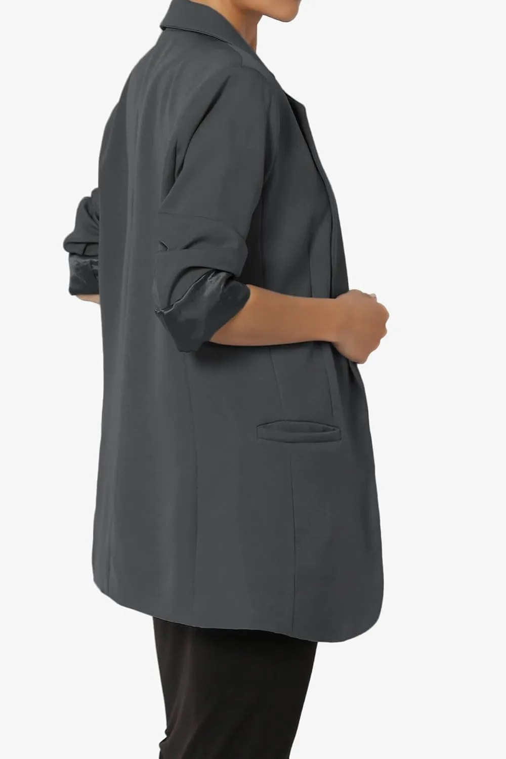 TheMogan Women's Cuffed Long Sleeve Open Front Blazer Stylish Office Casual Versatile Jacket