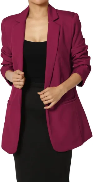 TheMogan Women's Cuffed Long Sleeve Open Front Blazer Stylish Office Casual Versatile Jacket