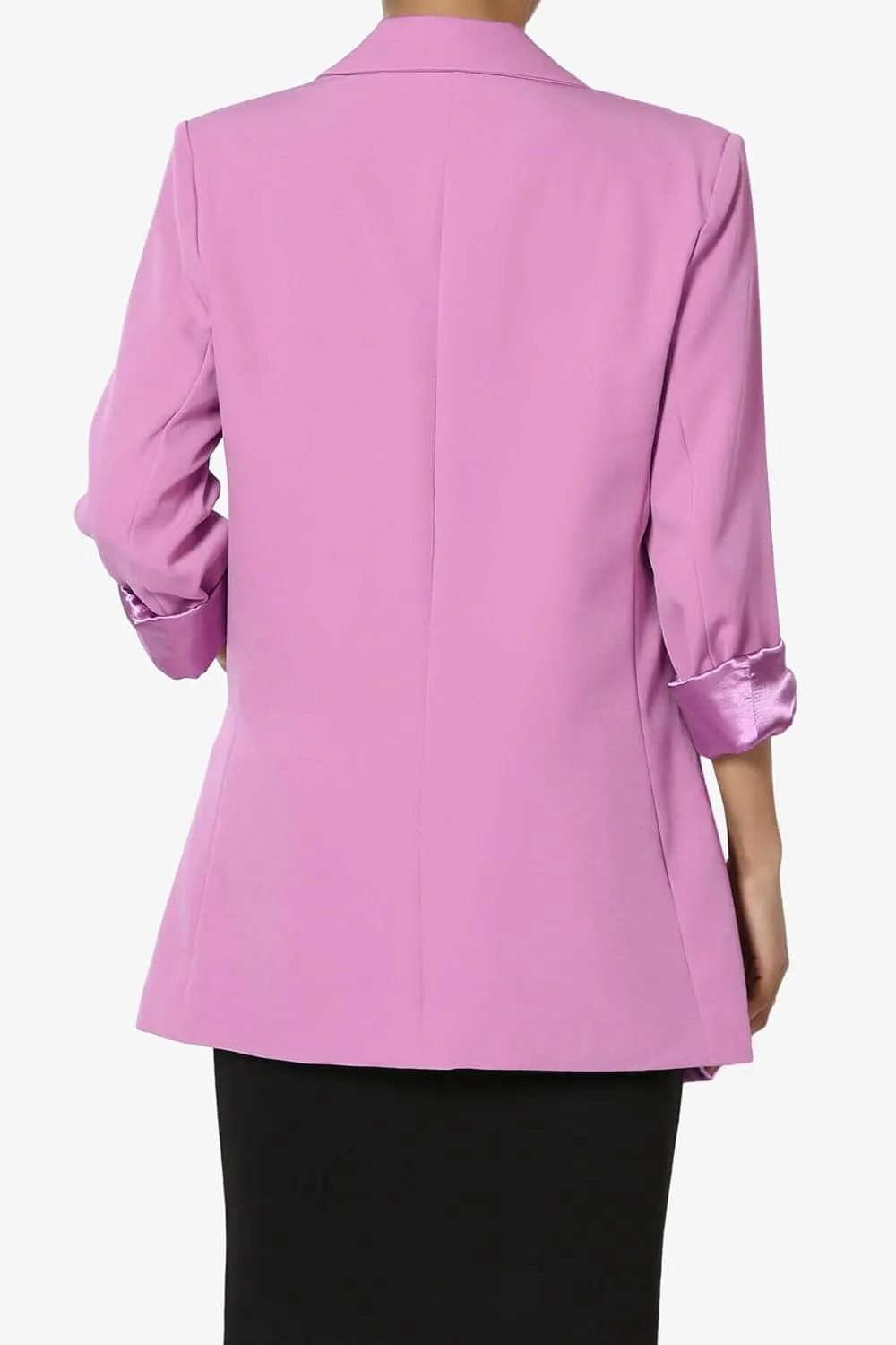 TheMogan Women's Cuffed Long Sleeve Open Front Blazer Stylish Office Casual Versatile Jacket