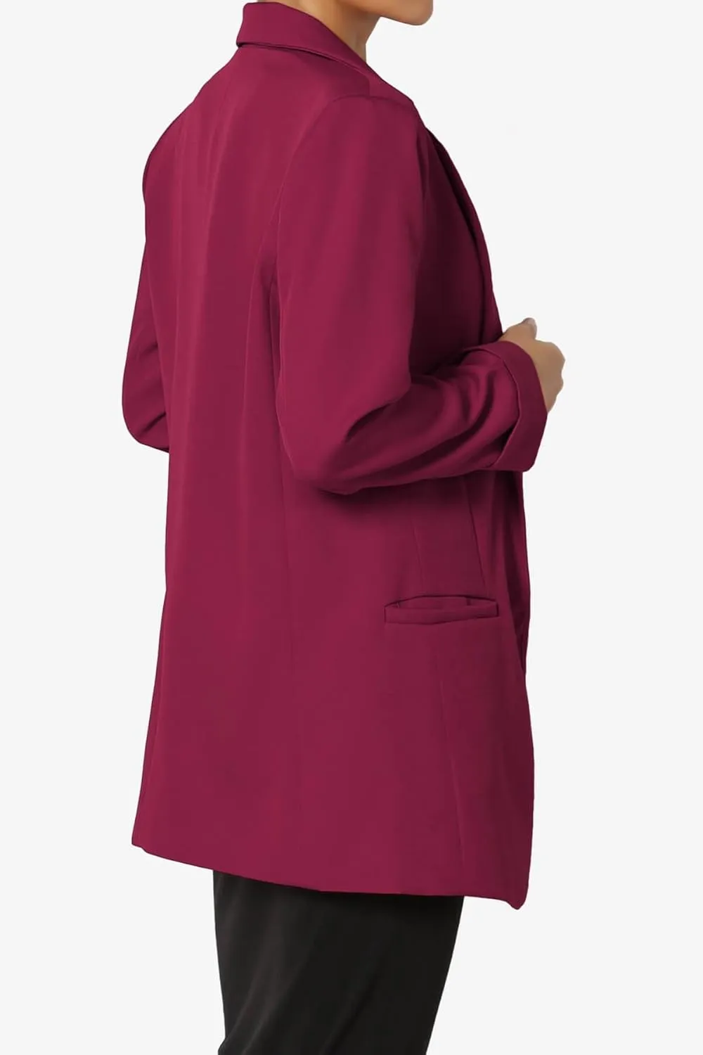 TheMogan Women's Cuffed Long Sleeve Open Front Blazer Stylish Office Casual Versatile Jacket