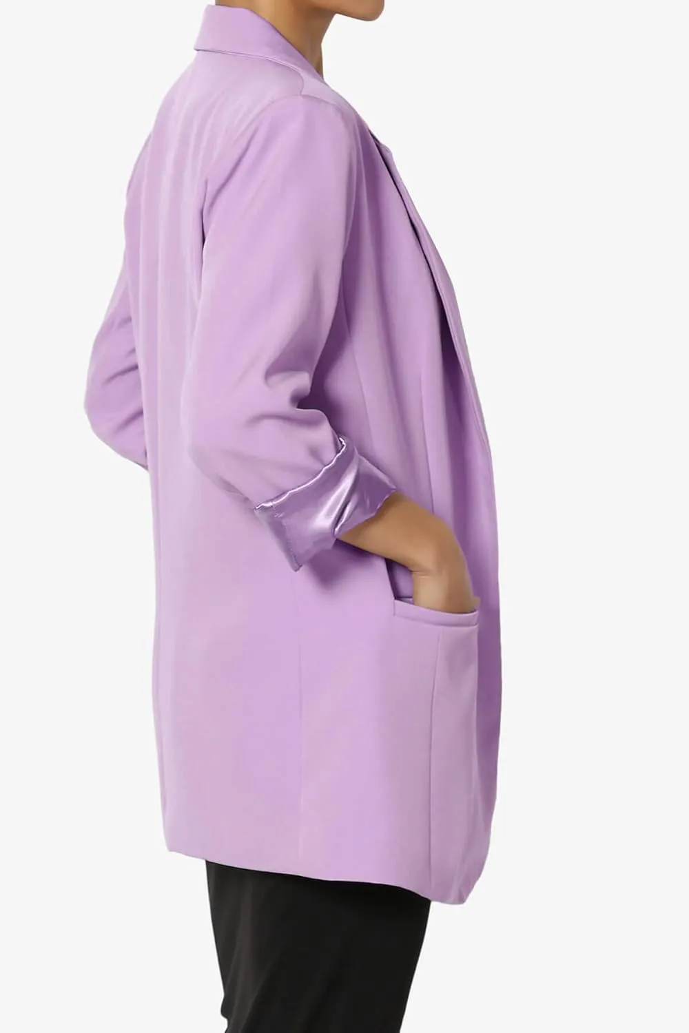 TheMogan Women's Cuffed Long Sleeve Open Front Blazer Stylish Office Casual Versatile Jacket