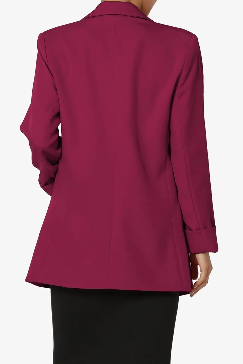 TheMogan Women's Cuffed Long Sleeve Open Front Blazer Stylish Office Casual Versatile Jacket