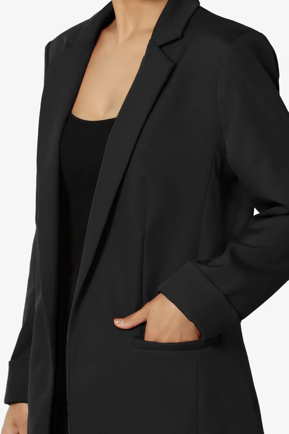 TheMogan Women's Cuffed Long Sleeve Open Front Blazer Stylish Office Casual Versatile Jacket