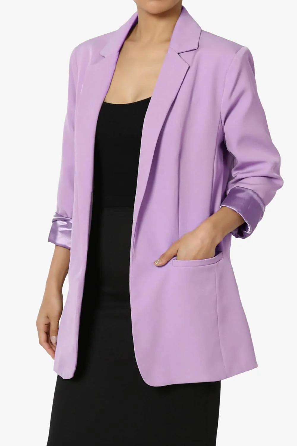 TheMogan Women's Cuffed Long Sleeve Open Front Blazer Stylish Office Casual Versatile Jacket