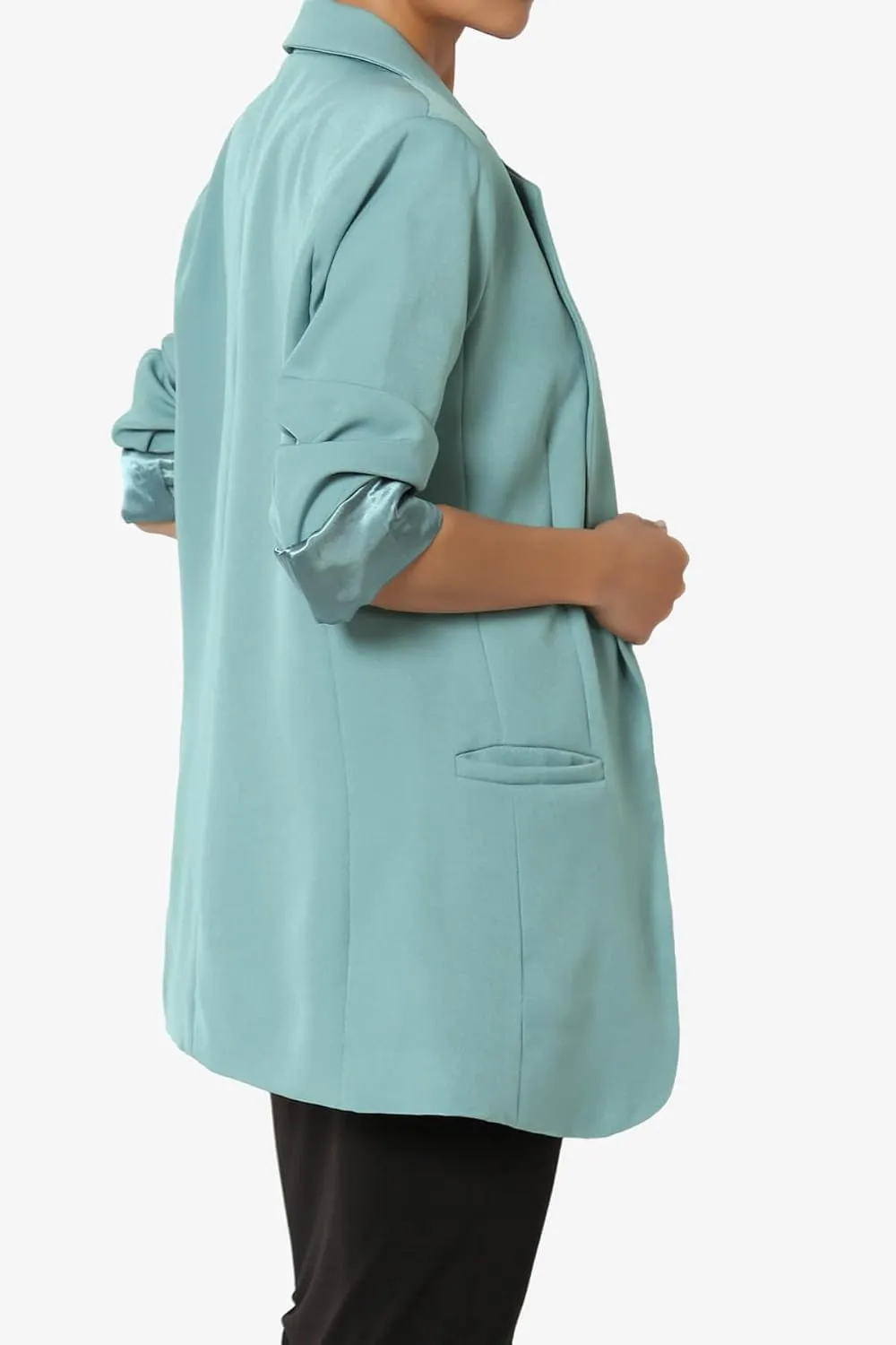 TheMogan Women's Cuffed Long Sleeve Open Front Blazer Stylish Office Casual Versatile Jacket
