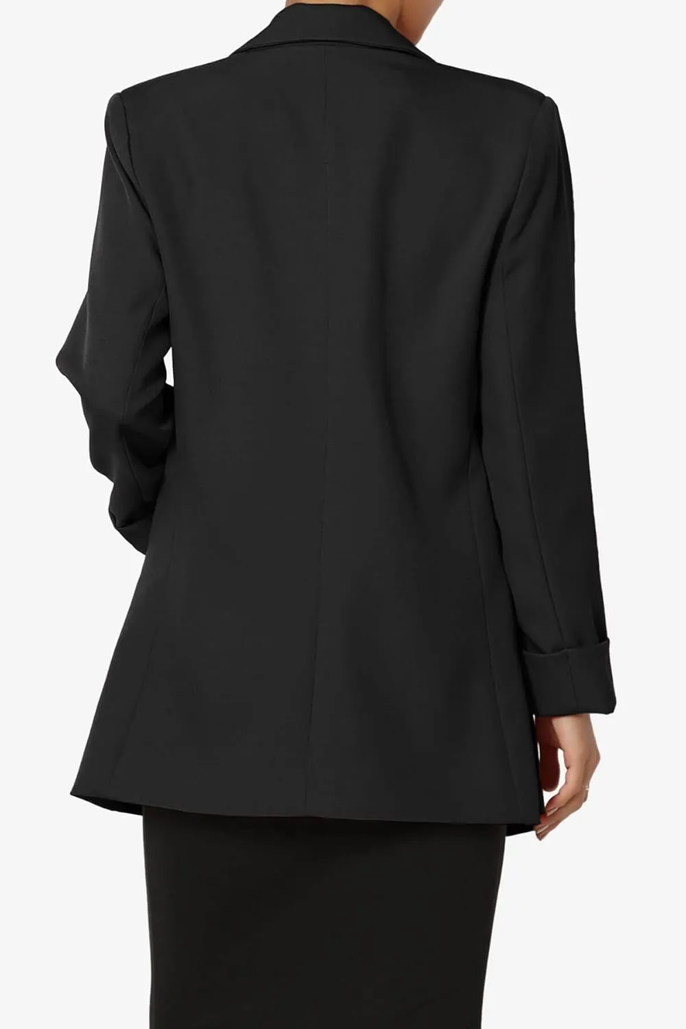 TheMogan Women's Cuffed Long Sleeve Open Front Blazer Stylish Office Casual Versatile Jacket