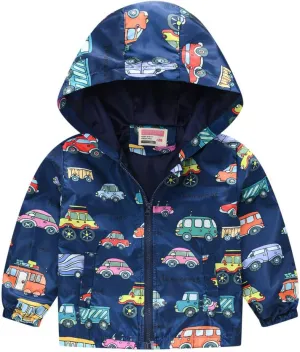 Toddler Boys Girls Sunscreen Hooded Cartoon Print Zip Jacket Trench Lightweight Kids Coats Windbreaker Casual Outerwear