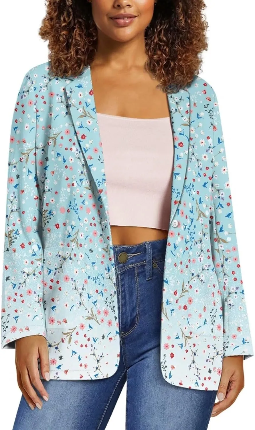 TODIYADDU Blazer for Women One Button Notched Lapel Suit Jacket with Pockets Casual Business Jackets Sports Coats for Party