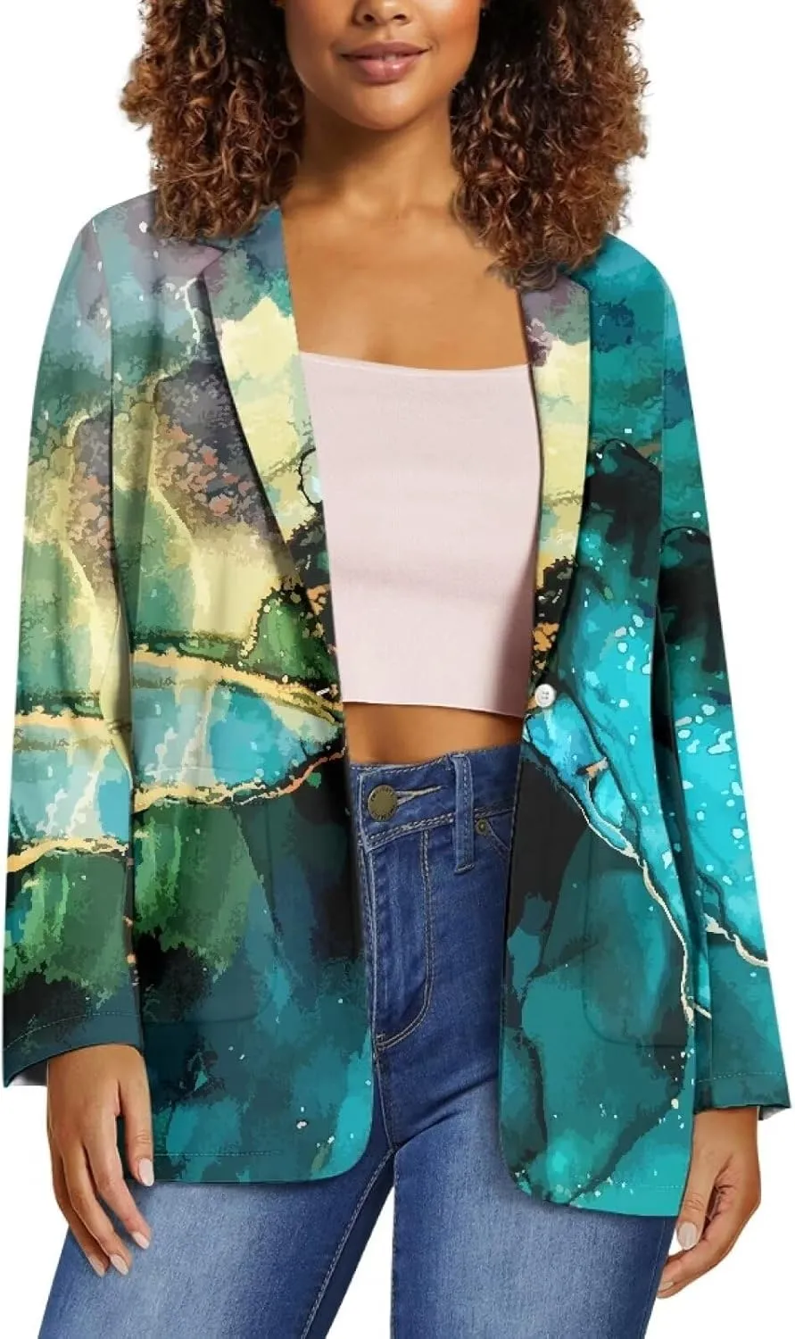 TODIYADDU Blazer for Women One Button Notched Lapel Suit Jacket with Pockets Casual Business Jackets Sports Coats for Party