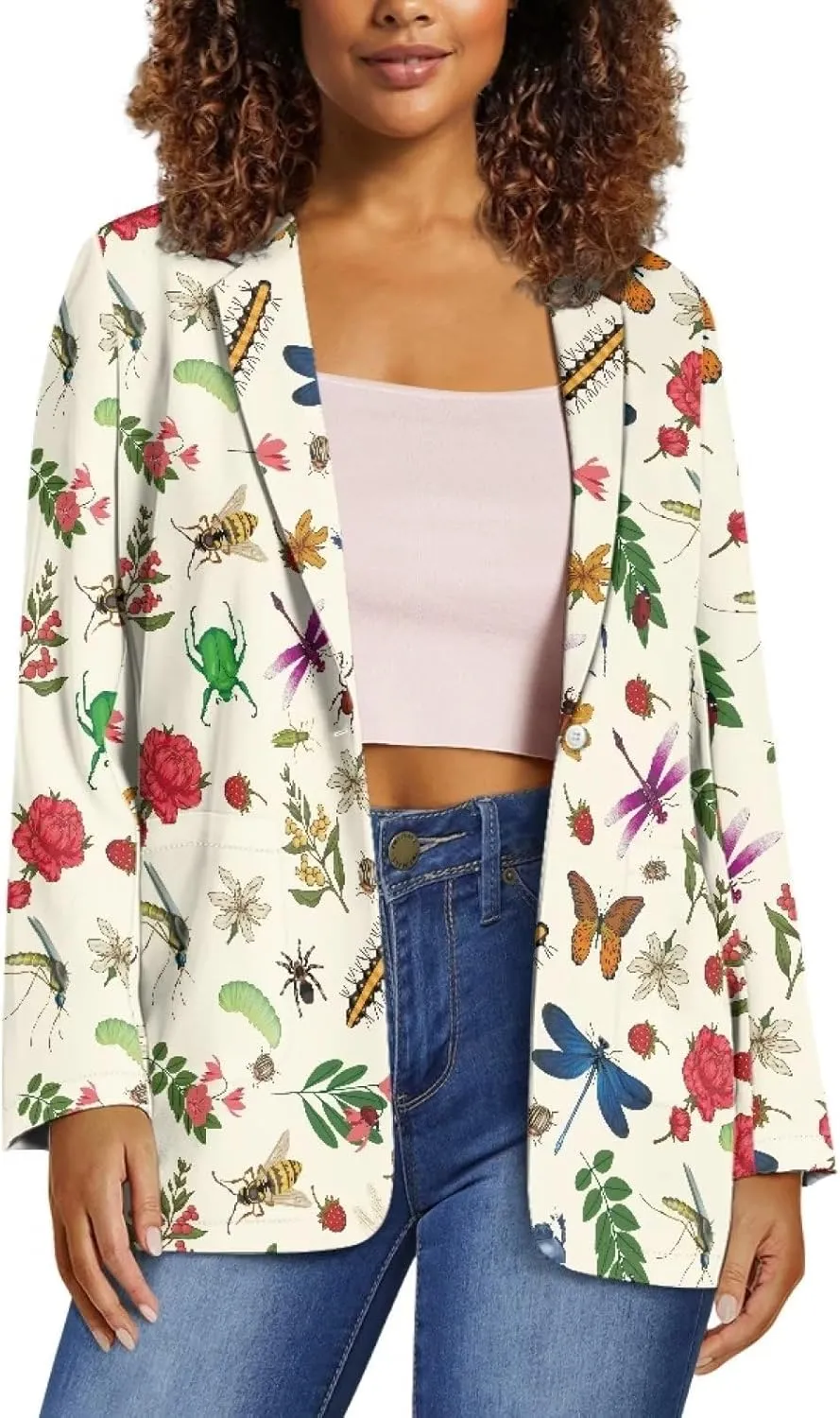 TODIYADDU Womens One Button Blazer Lightweight Office Work Suit Jacket Open Front Cardigan Outwear with Pockets Size 2XS-3XL