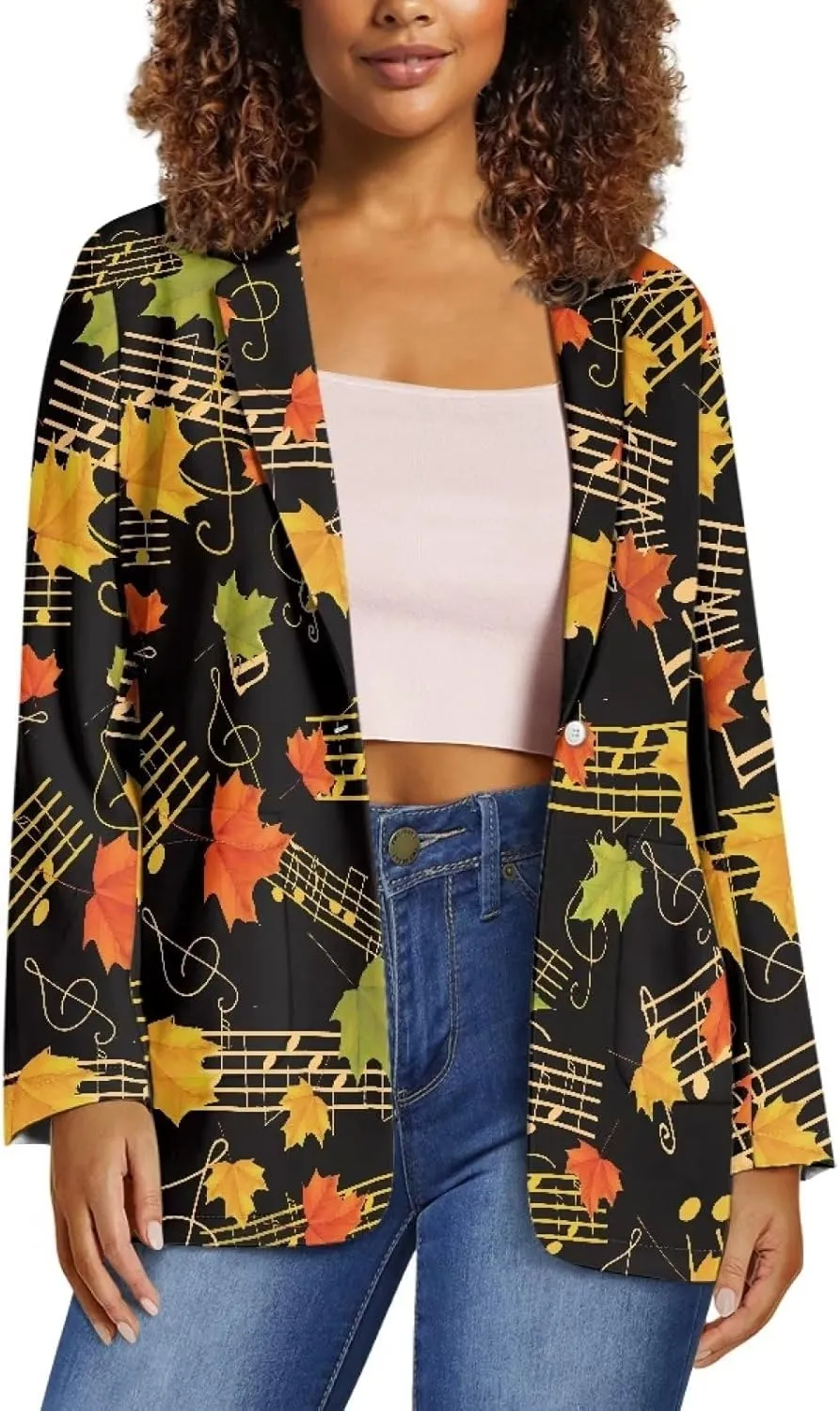 TODIYADDU Womens One Button Blazer Lightweight Office Work Suit Jacket Open Front Cardigan Outwear with Pockets Size 2XS-3XL