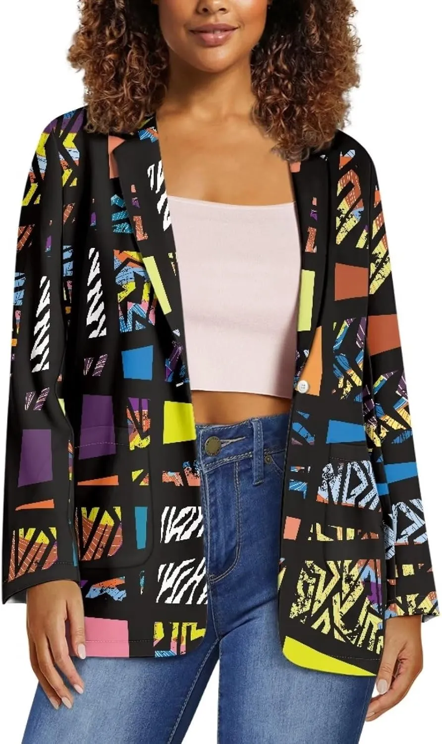 TODIYADDU Womens One Button Blazer Lightweight Office Work Suit Jacket Open Front Cardigan Outwear with Pockets Size 2XS-3XL