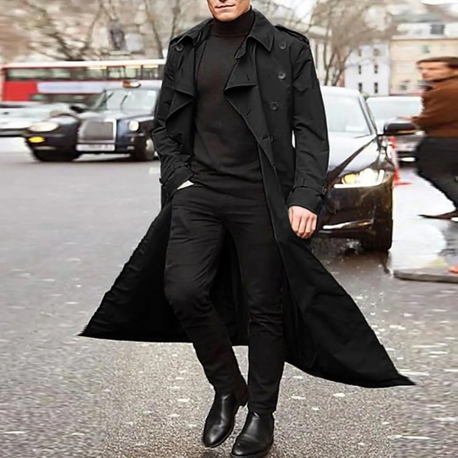 Trench Coat Men Double Breasted Oversized Belted Windbreaker Lapel Lightweight Long Jacket Casual Windproof Overcoat