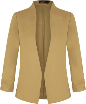 Unifizz Women's Collarless 3/4 Sleeve Lightweight Blazer Slim Work Office Business Jacket