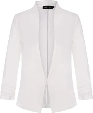 Unifizz Women's Collarless 3/4 Sleeve Lightweight Blazer Slim Work Office Business Jacket