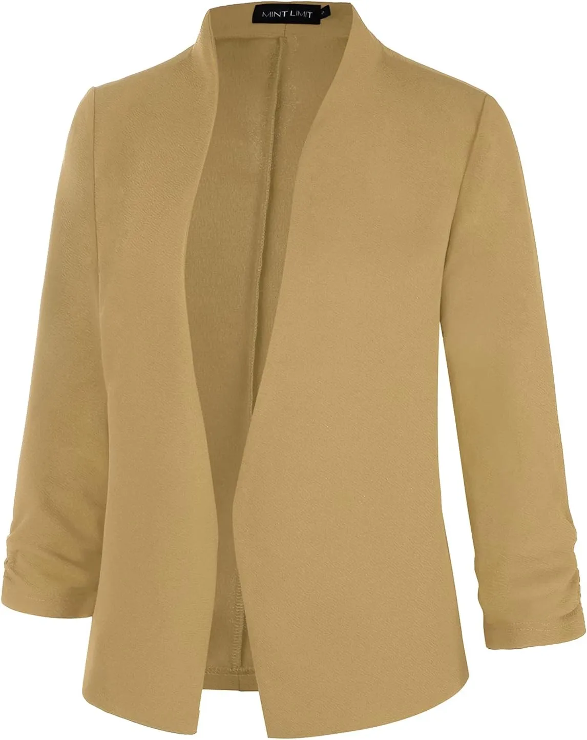 Unifizz Women's Collarless 3/4 Sleeve Lightweight Blazer Slim Work Office Business Jacket