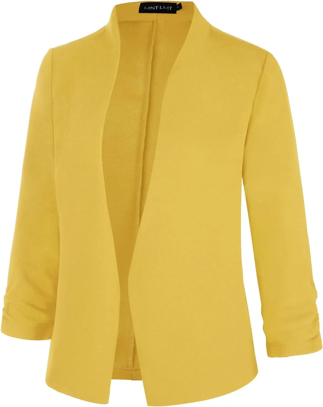 Unifizz Women's Collarless 3/4 Sleeve Lightweight Blazer Slim Work Office Business Jacket