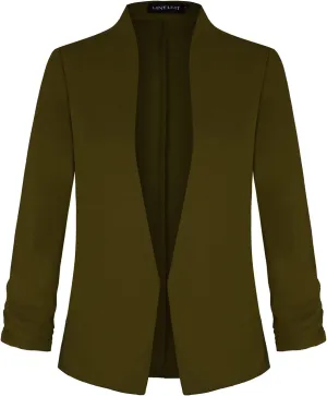 Unifizz Women's Collarless 3/4 Sleeve Lightweight Blazer Slim Work Office Business Jacket