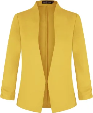 Unifizz Women's Collarless 3/4 Sleeve Lightweight Blazer Slim Work Office Business Jacket