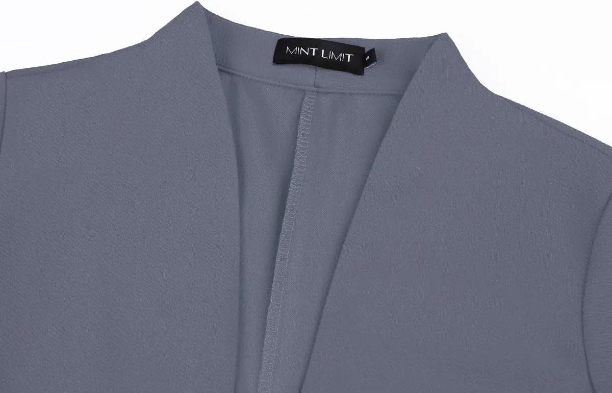 Unifizz Women's Collarless 3/4 Sleeve Lightweight Blazer Slim Work Office Business Jacket