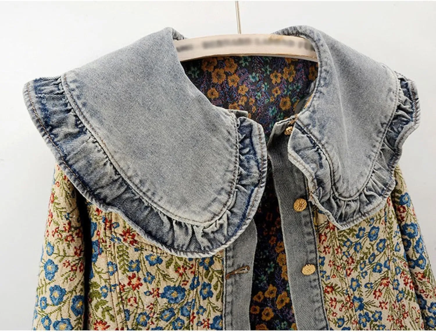 Unilexi Womens Peter pan Collar Embroidered Jean Jackets Long Sleeve Jacquard Versatile Denim Jackets