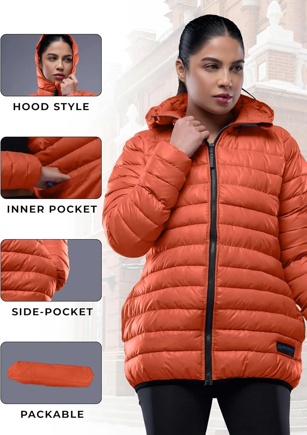 URBAN BUCK Packable Puffer Jacket Women with Hood  32 Degree Lightweight Quilted Winter Puff Foldable Jacket for Women