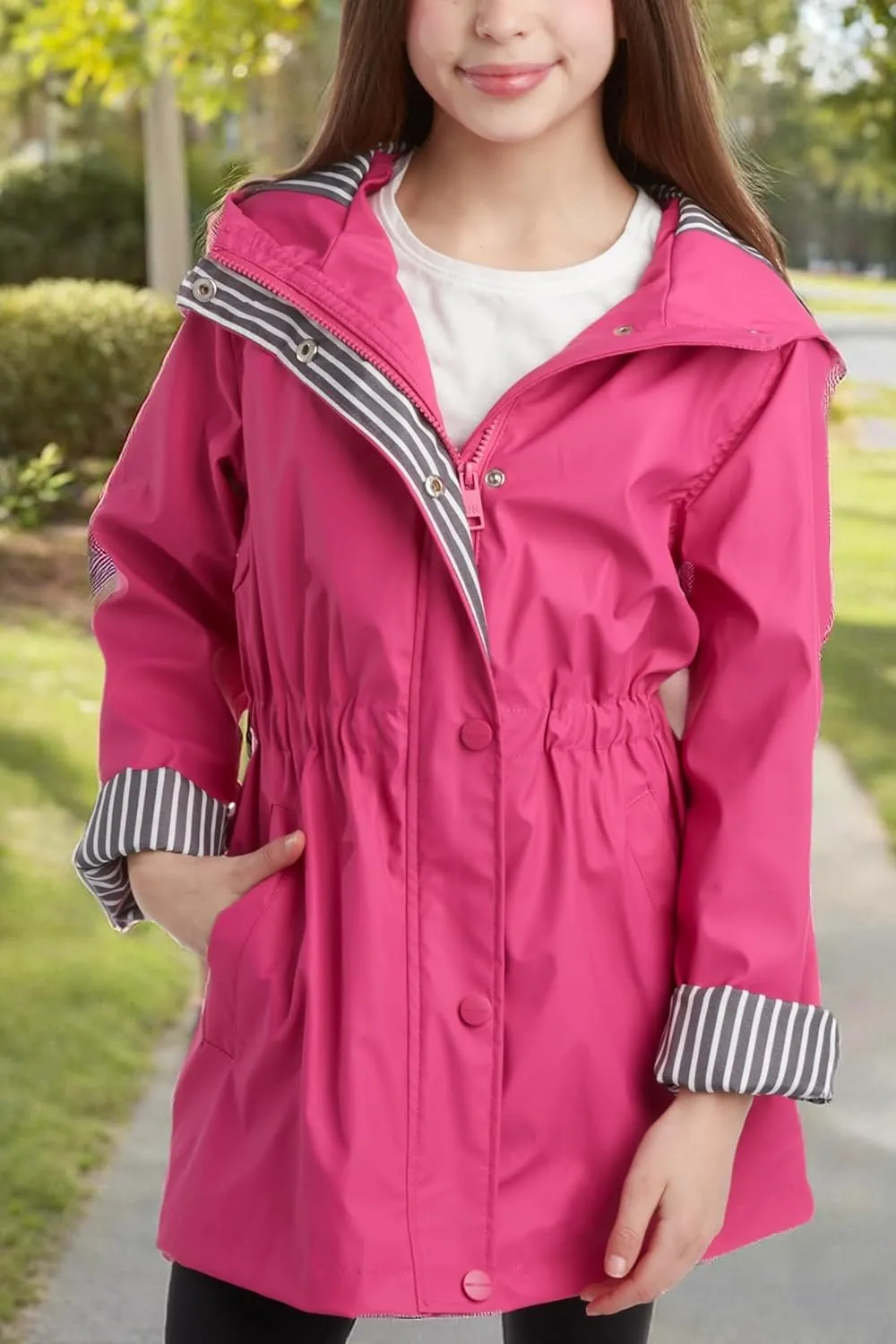 URBAN REPUBLIC Girls' Rain Jacket - Lightweight Waterproof Slicker Shell Hooded Raincoat for Travel, Hiking, and Golf (7-16)