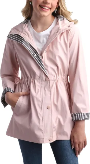 URBAN REPUBLIC Girls' Rain Jacket - Lightweight Waterproof Slicker Shell Hooded Raincoat for Travel, Hiking, and Golf (7-16)