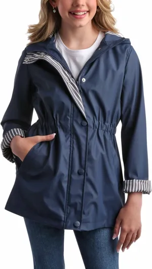 URBAN REPUBLIC Girls' Rain Jacket - Lightweight Waterproof Slicker Shell Hooded Raincoat for Travel, Hiking, and Golf (7-16)