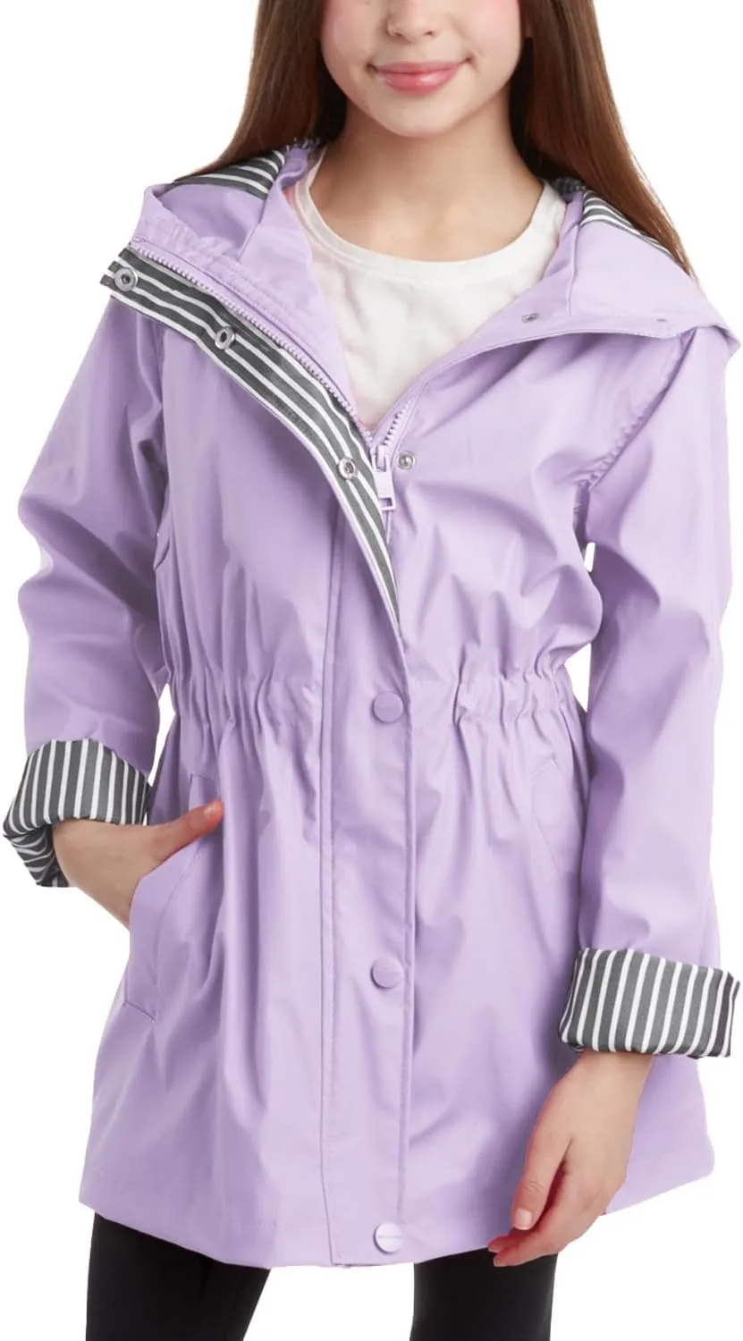 URBAN REPUBLIC Girls' Rain Jacket - Lightweight Waterproof Slicker Shell Hooded Raincoat for Travel, Hiking, and Golf (7-16)
