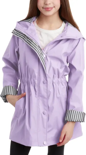 URBAN REPUBLIC Girls' Rain Jacket - Lightweight Waterproof Slicker Shell Hooded Raincoat for Travel, Hiking, and Golf (7-16)