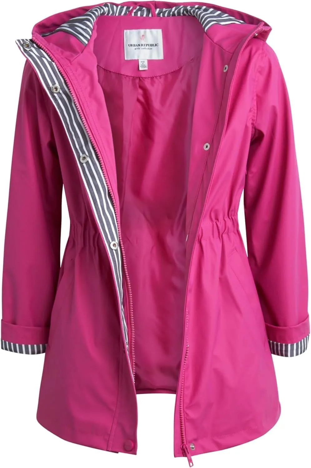URBAN REPUBLIC Girls' Rain Jacket - Lightweight Waterproof Slicker Shell Hooded Raincoat for Travel, Hiking, and Golf (7-16)